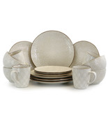 Elama White Lily 16 Piece Luxurious Stoneware Dinnerware - $76.95