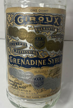 Vintage Giroux Grenadine Syrup One Quart Glass Bottle Metal Cap - 1940&#39;s - £69.41 GBP