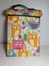 Owls insulated Hot Meal Lunch Bag Tote Roll Up Colorful Cooler w/ Handle Flowers - £13.91 GBP