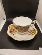 Rosina 4999 Pink &amp; Yellow Wild Roses Bone China Tea Cup &amp; Saucer ~ 1948 - £14.94 GBP