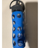 Lifefactory 16 oz Glass Water Bottle Straw Cap and Silicone Sleeve Blue - $12.00