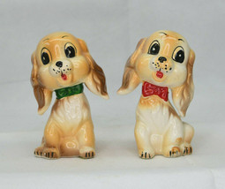 Vintage Set Of Commodore Spaniel Dogs In Bow Ties  Salt And Pepper Shakers  - $17.05