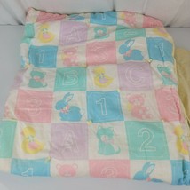 Vintage Handmade Baby Quilt Pastel Blocks Number Letter 123 ABC Bear Bunny Duck - £39.56 GBP