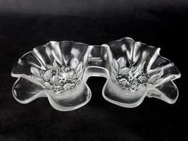 Free Form Art Glass Double Bowl for Candy, Nuts, Condiments, Relish, Clear/Frost - £9.98 GBP