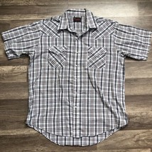 Plains Western Wear Pearl Snap Shirt Mens Large Gray Plaid Vintage Short... - $12.00