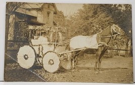 RPPC Fancy Decorated Horse Drawn Carriage c1910 Real Photo Postcard H2 - £15.97 GBP