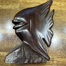 Vintage Ironwood Hand Carved Angelfish Art Statue Mid Century Modern Fish Decor - £29.88 GBP