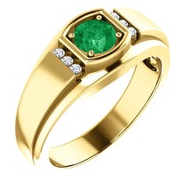 Authenticity Guarantee 
14k Yellow Gold Emerald and Diamond Men&#39;s Ring Size 11 - £2,730.19 GBP