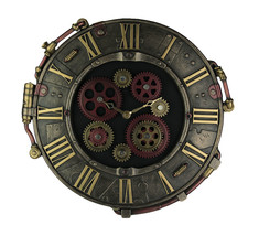 Steampunk Bronze Finish Rivet Plate Wall Clock With Moving Gears - £138.15 GBP
