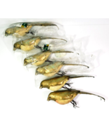 Glittered Feathered Bird Ornaments Gold Iridescent Wired Feet Set Of 6 NEW - $22.43