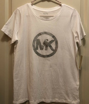 Michael Kors logo Basics white silver Tshirt Medium New With Tags - £31.87 GBP