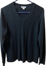 Hampshire Studio V Neck Sweater Womens Size L Cable Knit Long Sleeved Acrylic - £11.12 GBP