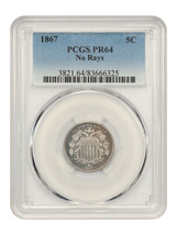 1867 5C PCGS PR64 (No Rays) - $916.65