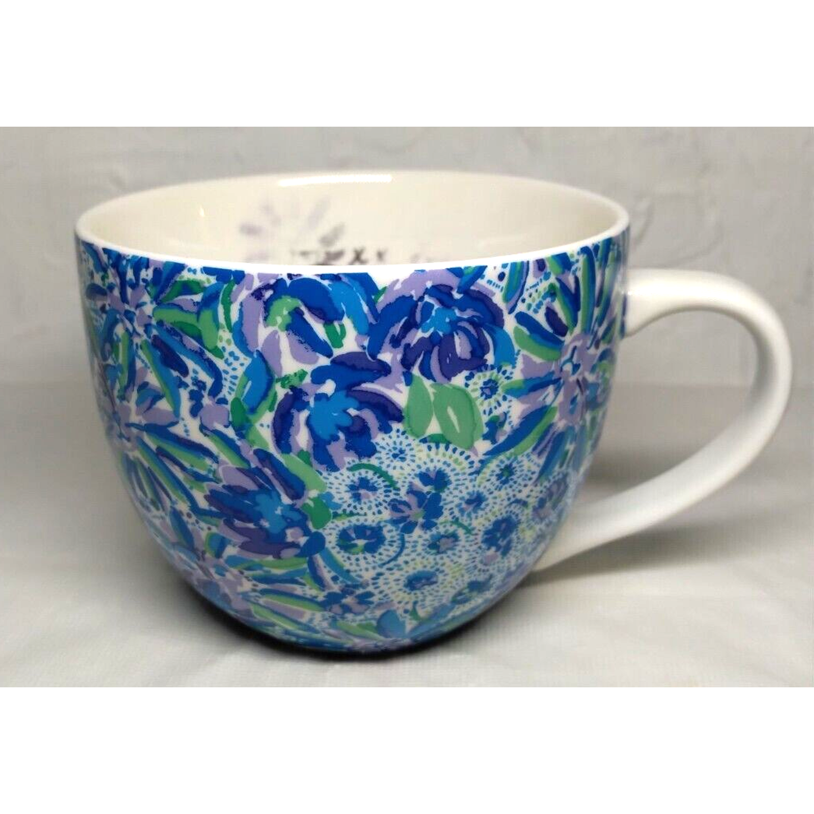 Lilly Pulitzer Mug Blue White Green Purple design Coffee/Tea Cup 12 Oz T... - £10.41 GBP