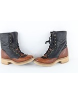 Vintage 90s Streetwear Womens 6.5 M Color Block Fringed Leather Logger B... - $113.80