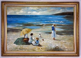 Original Oil ON Canvas Signed Compatible with Anderson 19TH New York Beach - $343.97