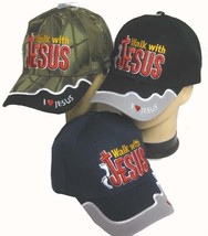 Walk With Jesus Hat Ball Cap I Love Heart Jesus BlUE Christian - £15.93 GBP