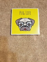 Pug Life Ceramic Yellow Tile Coaster Dog Pug Wearing Glasses 4 1/8&quot; x 4 1/8&quot; - £11.86 GBP