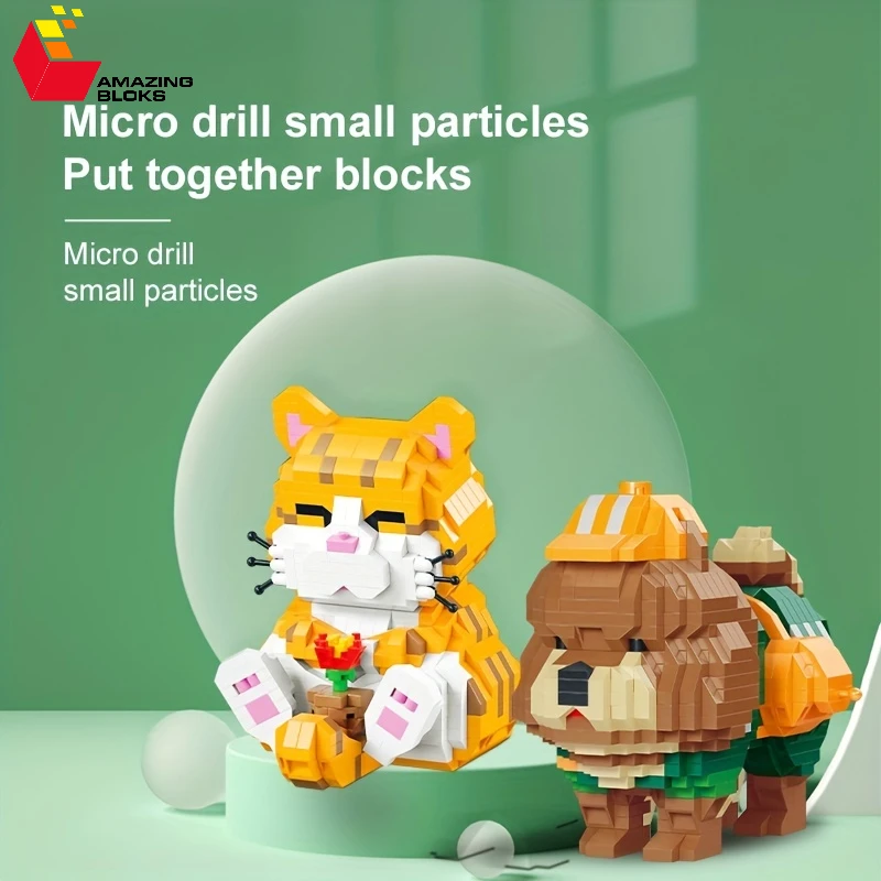 834PCS Orange Cat Building Block Model Cute Pet Animal Assembly Bricks Toys - £33.24 GBP