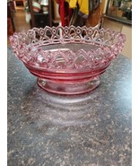 Vtg Imperial Glass Candy Dish pink Open Lace Rim Bowl Oval 7&quot; Wide - $37.61