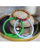 Agate Bangle Bracelet Set: Purple &amp; Green Agate, Sandalwood Beads SL0450C - $162.15