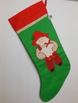 Green Cotton Christmas Stocking with Patchwork Boy Doll with Goose 19&quot; - £10.16 GBP