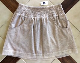 GAP Beige/Metallic Gold Mesh Overlay Short Gathered Skirt w/ Pockets (XS) NWT - £15.68 GBP