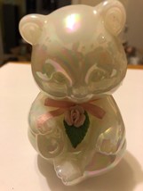 Fenton White Iridescent Glass Bear W Pink ROSE~1990&#39;s - £23.70 GBP