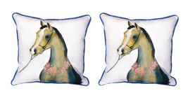 Pair of Betsy Drake Horse and Garland Large Indoor Outdoor Pillows 18x18 - £71.65 GBP