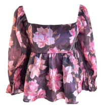 Thirty Thirty Junior&#39;s Babydoll Blouse Top Puff Sleeves Lined Size M Pin... - £15.57 GBP