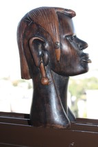 Hand Carved Wooden Old African Tribal Female Head Figurine Sculpture 22cm Decor - £51.43 GBP