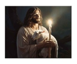 Jesus and the Lamb Painting Picture Printed Canvas, Wall Decor Giclee - £6.86 GBP+