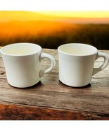 Pair Vtg Heavy White Stoneware  Diner Coffee Mugs Handles USA - $35.30 CAD
