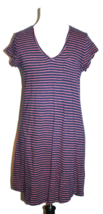 GAP Women&#39;s Pocket Tee T-Shirt Dress V-Neck Navy Coral Stripe Size Medium M - £14.22 GBP