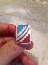 604ms Vintage Argent Blanc Bronze 14.25 Homme Southwestern Gemme Inlay Bague - £28.42 GBP