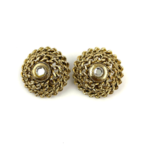 VTG Gold Tone Metal Clip On Earrings CRAFT Signed Rhinestone Center Rope... - £26.11 GBP
