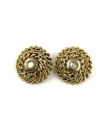VTG Gold Tone Metal Clip On Earrings CRAFT Signed Rhinestone Center Rope... - £26.17 GBP