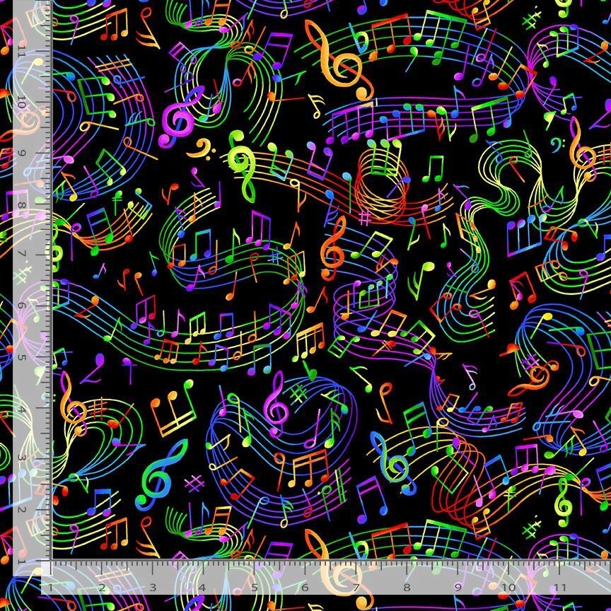 Cotton Tossed Painted Guitar Rainbow Colorful Fabric Print by Yard D778.02 - $15.95