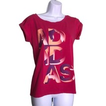 ADIDAS Womens Size XS Pink Graphic T-Shirt Cuffed Sleeves Climalite Cotton - $9.46