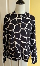 LANDS&#39; END Navy Blue/White Giraffe Print Stretch Cotton Cardigan Sweater... - £15.24 GBP