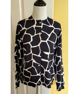 LANDS&#39; END Navy Blue/White Giraffe Print Stretch Cotton Cardigan Sweater... - £15.45 GBP