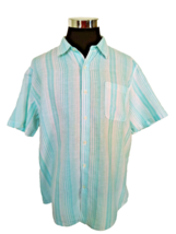 Amazon Essentials Linen/Cotton Shirt Men&#39;s Size XL Aqua White Stripes Button - $18.81