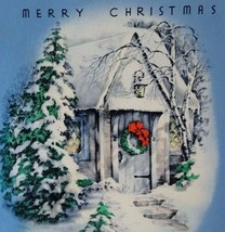 Mid Century Modern Christmas Greeting Card Snowy Cottage Vintage Rust Craft - $9.98