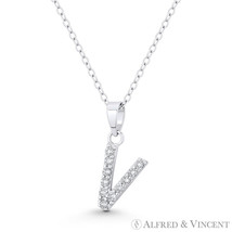 Initial Letter V Cubic Zirconia CZ Crystal Pendant .925 Sterling Silver Necklace - £19.01 GBP