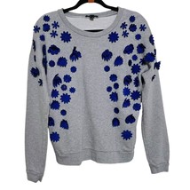 J Crew Womens Small Gray Sweatshirt Sweater With Royal Blue Flowers - $25.02