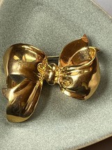 Large Monet Signed Dimension Goldtone Ribbon Bow Pin Brooch – 2 and 1/8t... - $14.89