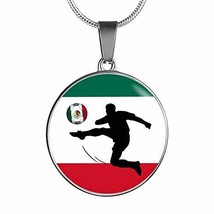 Mexico Flag and Soccer Circle Pendant Necklace Stainless Steel or 18k Gold Finis - £31.61 GBP