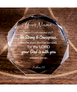 Joshua 1:9 Octagonal Crystal Puck Personalized Be Bold &amp; Brave Christian... - £50.80 GBP