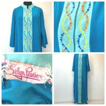 Vintage 1960s Evelyn Pearson Robe size L Embroidered Helix Blue Orange V... - £19.89 GBP