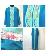 Vintage 1960s Evelyn Pearson Robe size L Embroidered Helix Blue Orange V... - £19.65 GBP